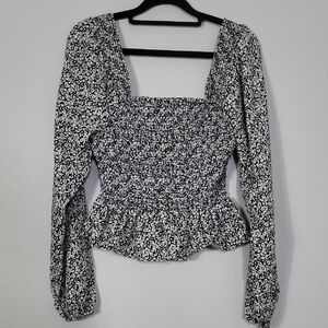 Japna Smocked Puff Sleeve Crop Top Size S Black Floral Cottagecore Coquette